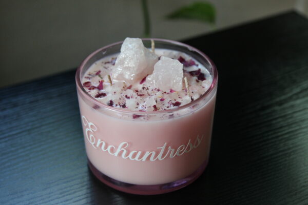 candles, rose quarts, crystals