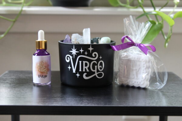 virgo, zodiac, candles, crystals, oils