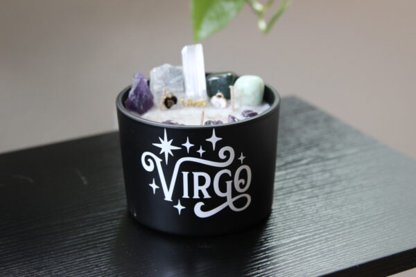 virgo, zodiac, candles, crystals