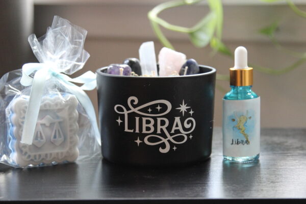 Libra, zodiac, candles, crystals