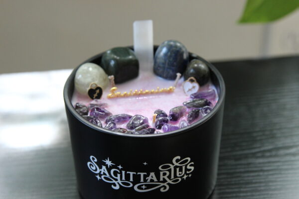 sagittarius, zodiac, candles, crystals