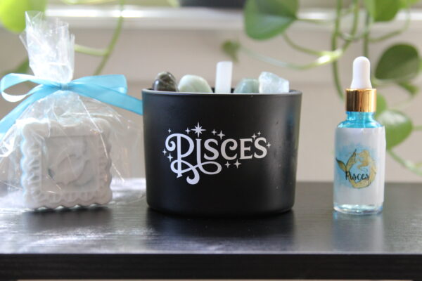 pisces, zodiac, candles, crystals, oils