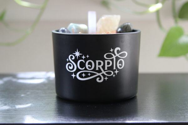 scorpio, candles, crystals, zodiac